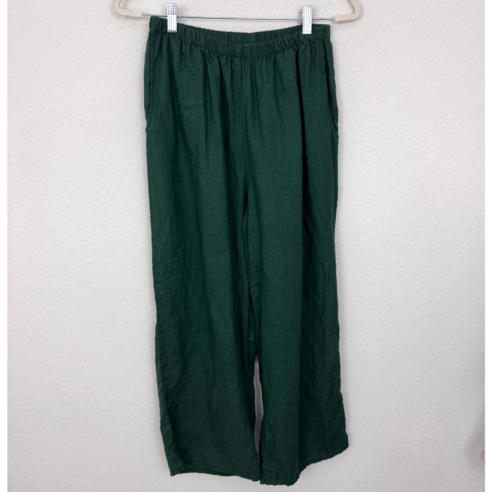 Flax Womens Casual 100% Linen Pants Size S Flowy Comfy Minimal Moss Green